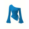 Asymmetrical Off-Shoulder Trumpet Sleeve Top