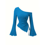 Asymmetrical Off-Shoulder Trumpet Sleeve Top