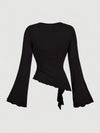 Cross Wrap Flare Sleeve Cinched Waist Top