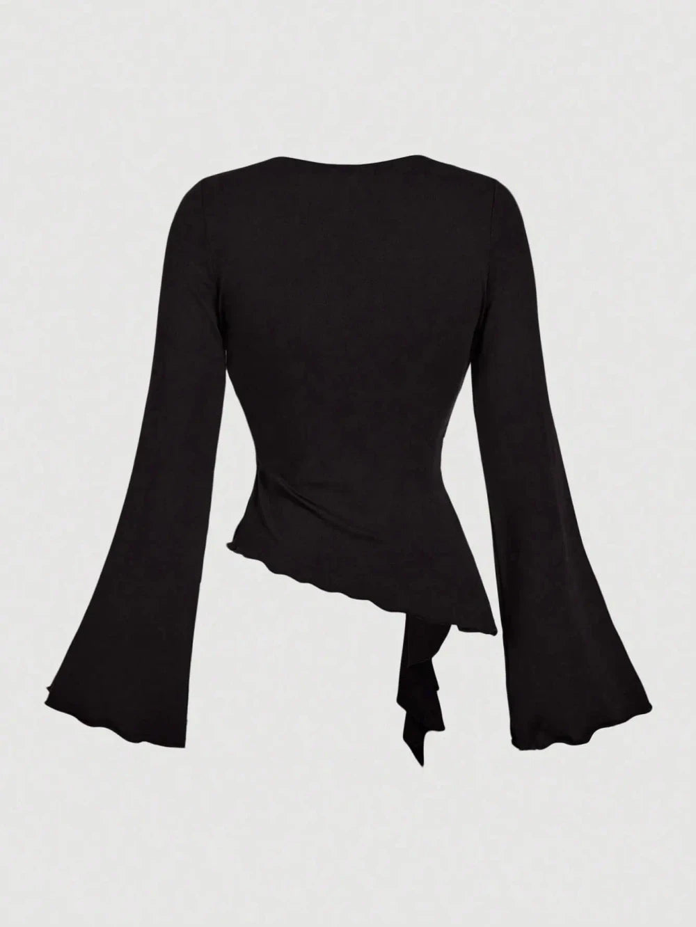 Cross Wrap Flare Sleeve Cinched Waist Top