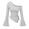 Asymmetrical Off-Shoulder Trumpet Sleeve Top