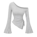 Asymmetrical Off-Shoulder Trumpet Sleeve Top