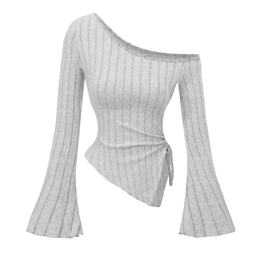 Asymmetrical Off-Shoulder Trumpet Sleeve Top