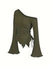Asymmetrical Off-Shoulder Trumpet Sleeve Top