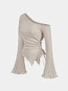 Asymmetrical Off-Shoulder Trumpet Sleeve Top
