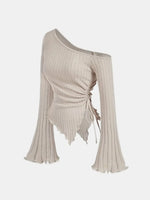 Asymmetrical Off-Shoulder Trumpet Sleeve Top