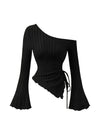 Asymmetrical Off-Shoulder Trumpet Sleeve Top