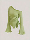Asymmetrical Off-Shoulder Trumpet Sleeve Top