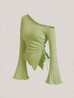 Asymmetrical Off-Shoulder Trumpet Sleeve Top