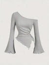 Asymmetrical Off-Shoulder Trumpet Sleeve Top