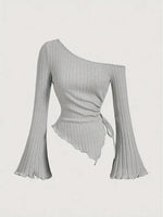Asymmetrical Off-Shoulder Trumpet Sleeve Top