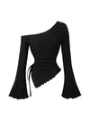 Asymmetrical Off-Shoulder Trumpet Sleeve Top