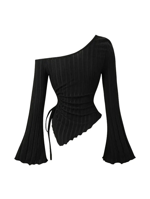 Asymmetrical Off-Shoulder Trumpet Sleeve Top