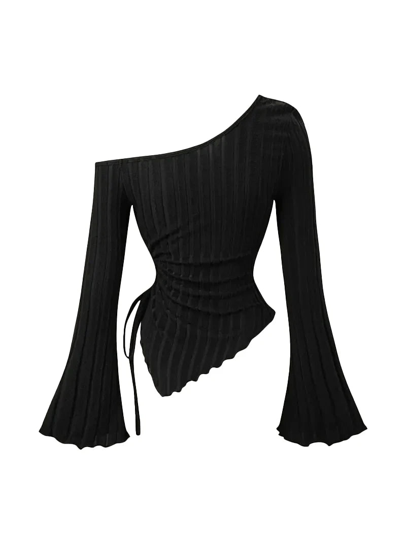 Asymmetrical Off-Shoulder Trumpet Sleeve Top