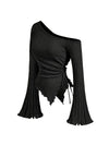 Asymmetrical Off-Shoulder Trumpet Sleeve Top