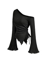 Asymmetrical Off-Shoulder Trumpet Sleeve Top
