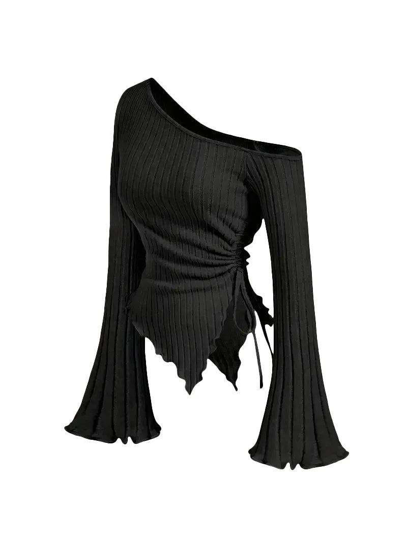 Asymmetrical Off-Shoulder Trumpet Sleeve Top