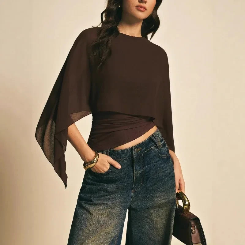 Chiffon Flutter Sleeve Crop Blouse