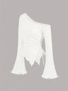 Asymmetrical Off-Shoulder Trumpet Sleeve Top