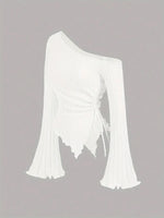 Asymmetrical Off-Shoulder Trumpet Sleeve Top