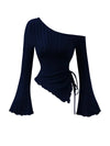 Asymmetrical Off-Shoulder Trumpet Sleeve Top