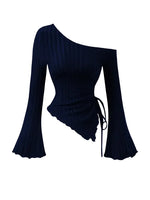 Asymmetrical Off-Shoulder Trumpet Sleeve Top