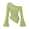 Asymmetrical Off-Shoulder Trumpet Sleeve Top