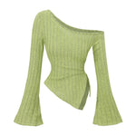 Asymmetrical Off-Shoulder Trumpet Sleeve Top