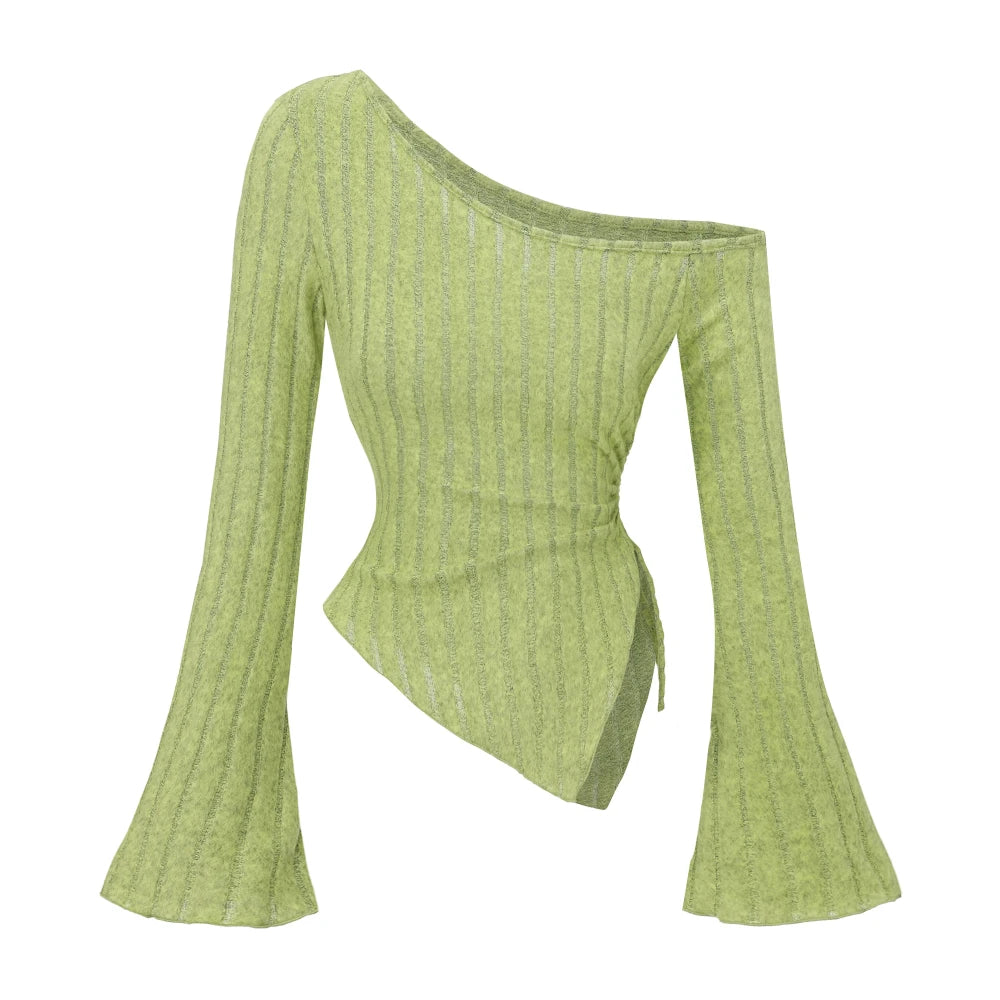 Asymmetrical Off-Shoulder Trumpet Sleeve Top