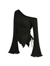 Asymmetrical Off-Shoulder Trumpet Sleeve Top