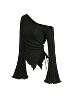 Asymmetrical Off-Shoulder Trumpet Sleeve Top